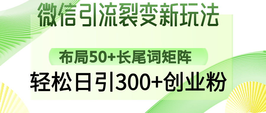 微信引流裂变新玩法：布局50+长尾词矩阵，轻松日引300+创业粉-搞钱利器