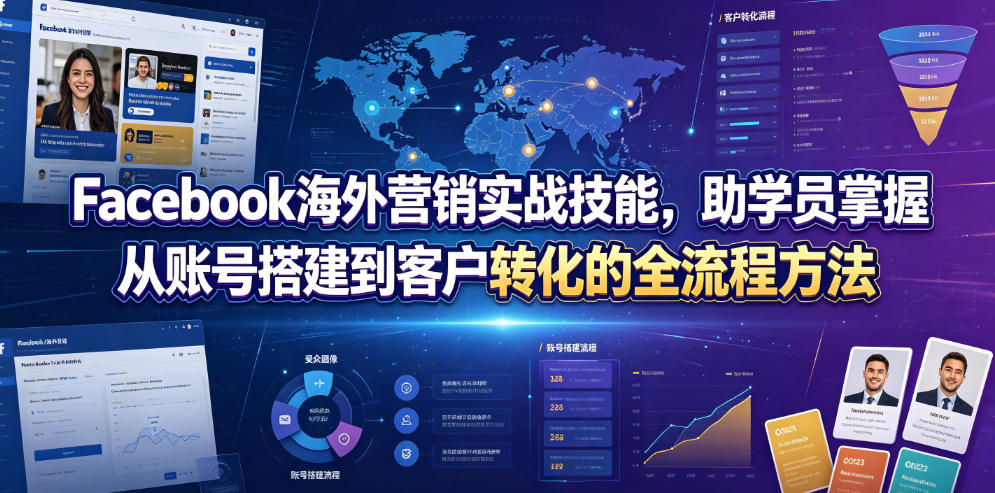 Facebook海外营销实战技能，助学员掌握从账号搭建到客户转化的全流程方法-搞钱利器