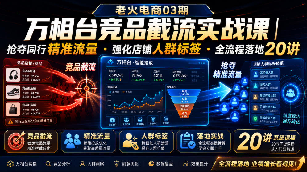 老火电商03期・万相台竞品截流实战课|抢夺同行精准流量・强化店铺人群标签・全流程落地20讲-搞钱利器