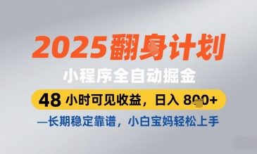2025小程序全自动掘金，48 小时可见收益，日入8张，长期稳定靠谱，小白宝妈轻松上手【揭秘】-搞钱利器