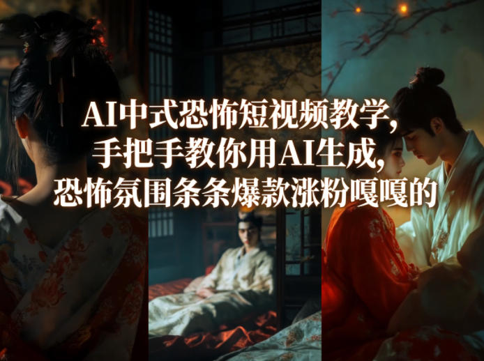 AI中式恐怖短视频教学,手把手教你用AI生成,恐怖氛围条条爆款涨粉嘎嘎的-搞钱利器