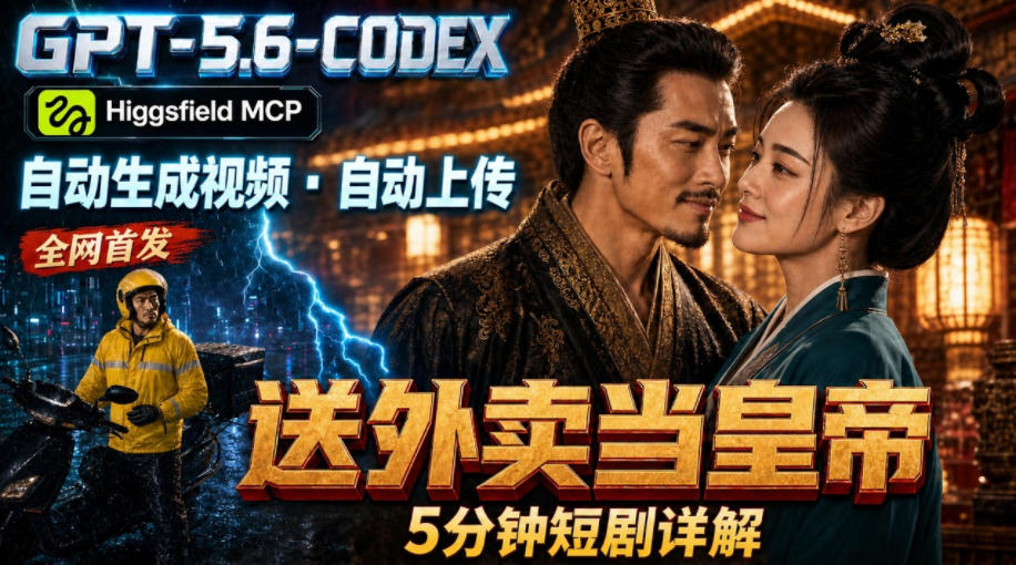 GPT-5.6 Codex+Higgsfield MCP：一条指令生成5分钟短剧并自动上传YouTube(油管)-搞钱利器