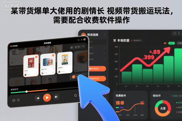 某带货爆单大佬用的剧情长视频带货搬运玩法,需要配合收费软件操作-搞钱利器