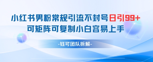 小红书男粉常规引流不封号日引99+变现简单 可矩阵可复制小白容易上手-搞钱利器