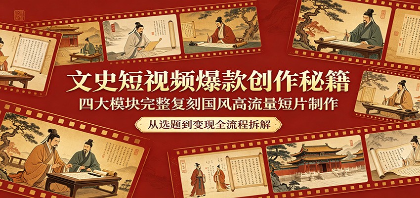 文史短视频爆款创作秘籍：四大模块完整复刻国风高流量短片制作-搞钱利器