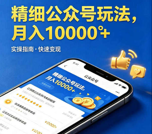 精细化公众号玩法，我们给你提供文章，你来负责发布，收益可观，月入1W+【揭秘】-搞钱利器