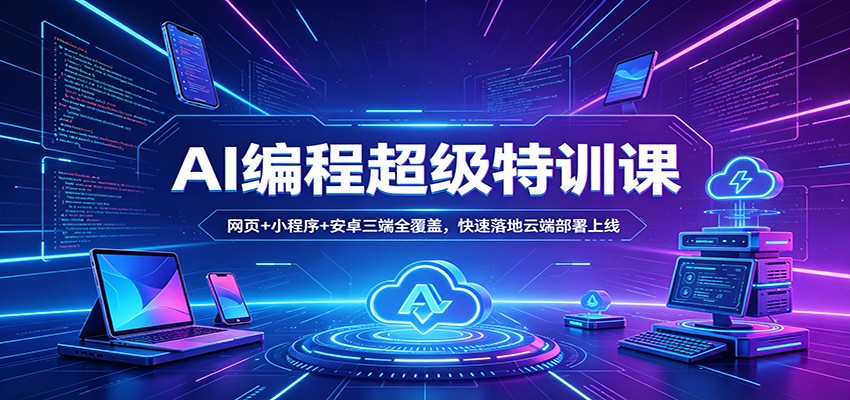 AI编程超级特训课：网页+小程序+安卓三端全覆盖，快速落地云端部署上线-搞钱利器