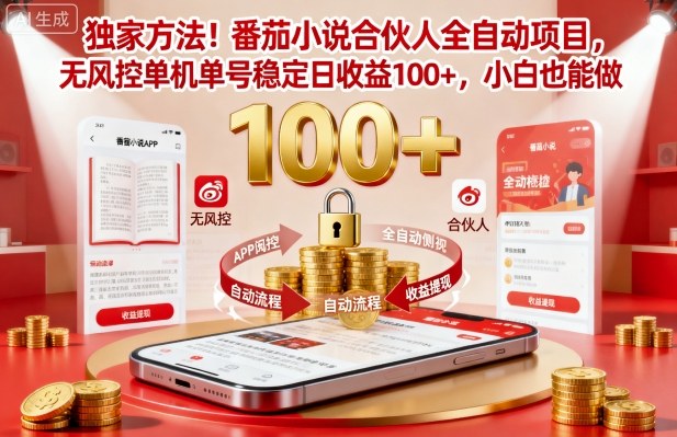 独家方法！番茄小说合伙人全自动挂G项目，无风控单机单号稳定日收益100+，小白也能做【揭秘】-搞钱利器