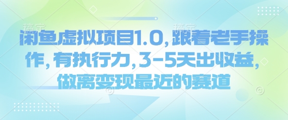 闲鱼虚拟项目1.0，跟着老手操作，有执行力，3-5天出收益，做离变现最近的赛道-搞钱利器