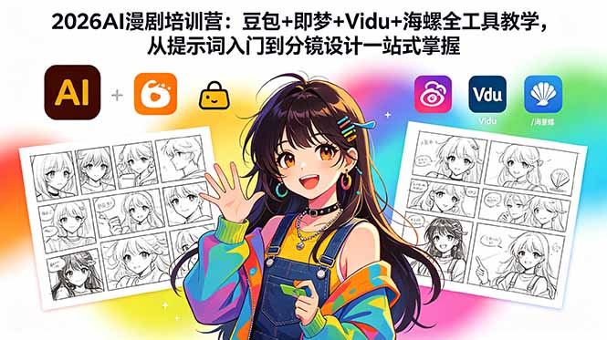 2026AI漫剧培训营：豆包+即梦+Vidu+海螺全工具教学，从提示词入门到分镜设计一站式掌握-搞钱利器