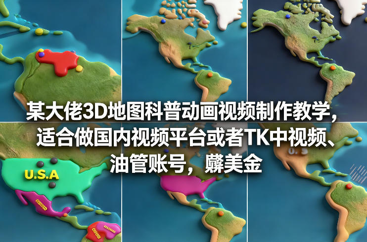 某大佬3D地图科普动画视频制作教学，适合做国内视频平台或者TK中视频、油管账号，賺美金-搞钱利器