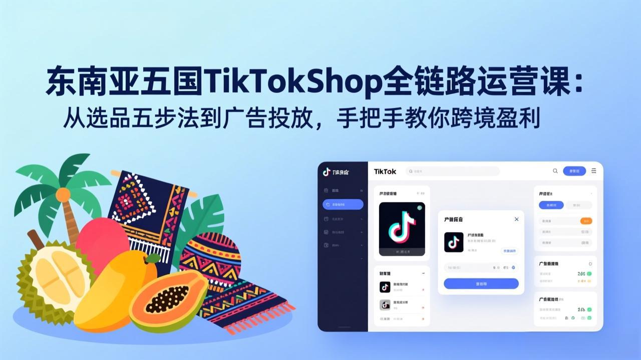 东南亚五国TikTok Shop全链路运营课：从选品五步法到广告投放，手把手教你跨境盈利-搞钱利器