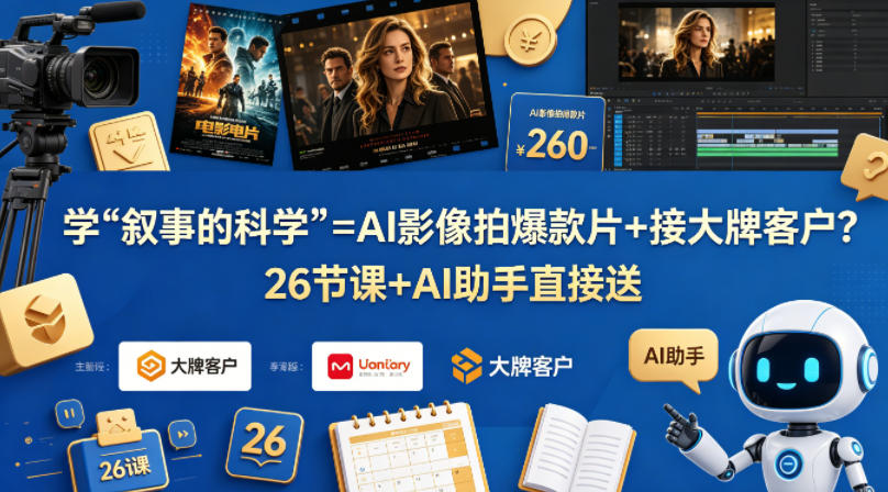 学《叙事的科学》=AI影像拍爆款片+接大牌客户？26节课+AI助手直接送【原创双语字幕】-搞钱利器