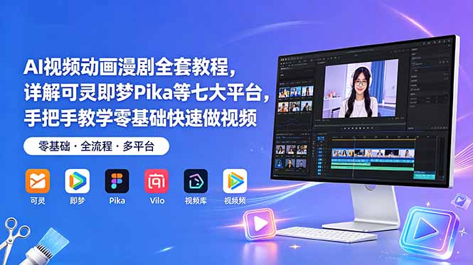AI视频动画漫剧全套教程，详解可灵即梦Pika等七大平台，手把手教学零基础快速做视频-搞钱利器
