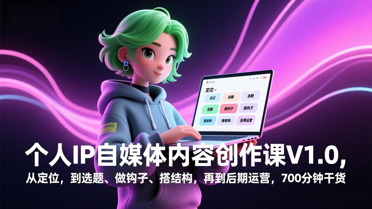 个人IP自媒体内容创作课V1.0，从定位，到选题、做钩子、搭结构，再到后期运营，700分钟干货-搞钱利器