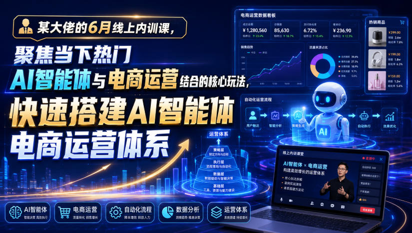 某大佬的6月线上内训课，聚焦当下热门AI智能体与电商运营结合的核心玩法，快速搭建AI智能体电商运营体系-搞钱利器