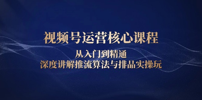 视频号运营核心课程，从入门到精通，深度讲解推流算法与排品实操玩-搞钱利器