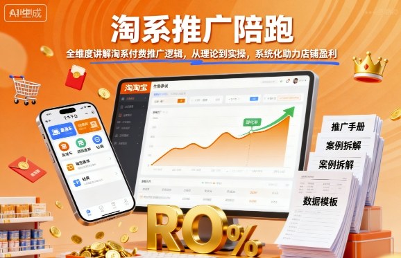 淘系推广陪跑，全维度讲解淘系付费推广逻辑，从理论到实操，系统化助力店铺盈利-搞钱利器