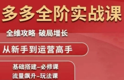 拼多多全阶实战课程，全维攻略，破局增长，从新手到运营高手-搞钱利器