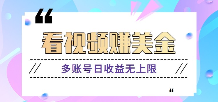 看视频赚美金项目，手机可挂机操作，多账号日收益无上限-搞钱利器