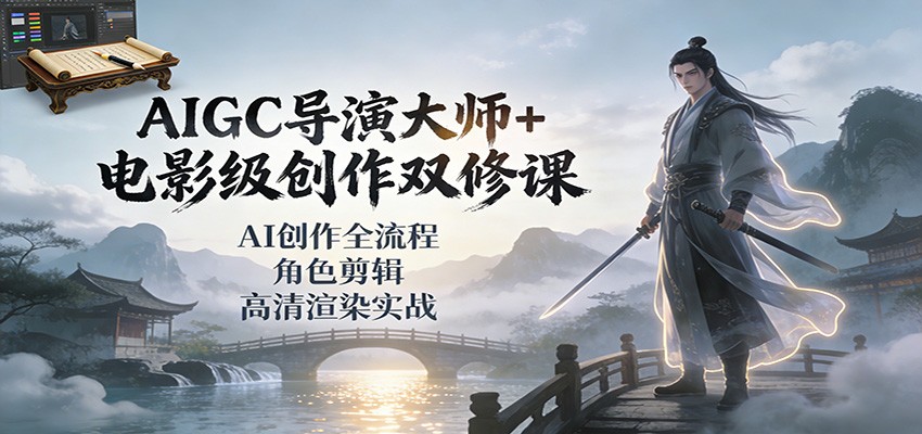 AIGC导演大师+电影级创作双修课：AI创作全流程、角色剪辑、高清渲染实战-搞钱利器