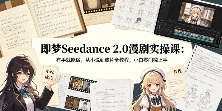 即梦Seedance 2.0漫剧实操课：有手就能做，从小说到成片全教程，小白零门槛上手-搞钱利器