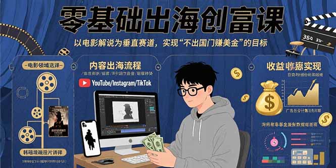 零基础出海创富课：以电影解说为垂直赛道，实现不出国门赚美金的目标-搞钱利器
