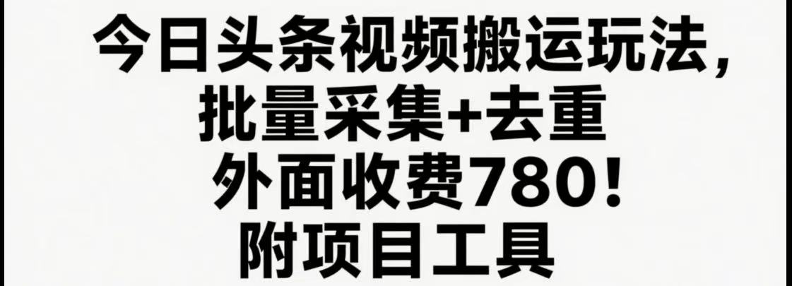 今日头条视频搬运玩法，软件一键去重，轻松日入500+附项目工具-搞钱利器