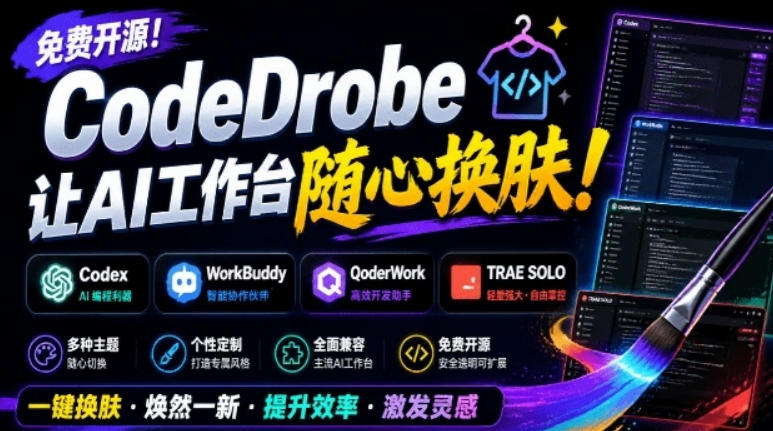 免费开源的CodeDrobe，让AI工作台随心换肤，支持Codex、WorkBuddy等，免费且本地运行！-搞钱利器