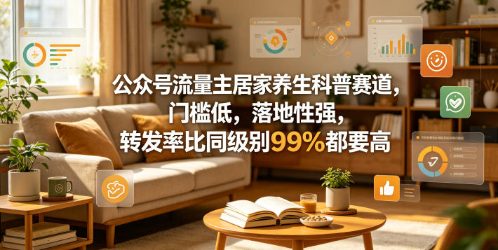 公众号流量主居家养生科普赛道，门槛低，落地性强，转发率比同级别99％都要高-搞钱利器