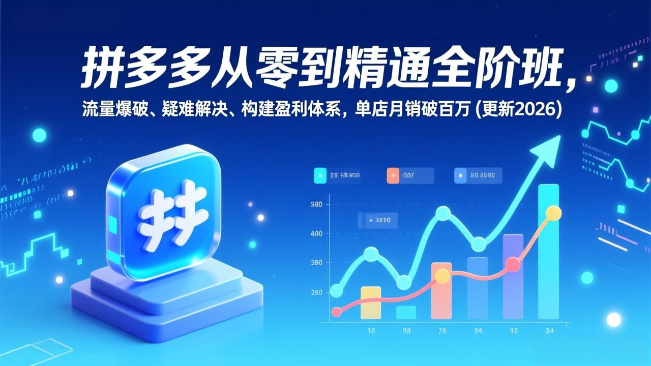 拼多多从零到精通全阶班，流量爆破、疑难解决，构建盈利体系，单店月销破百万(更新2026-搞钱利器