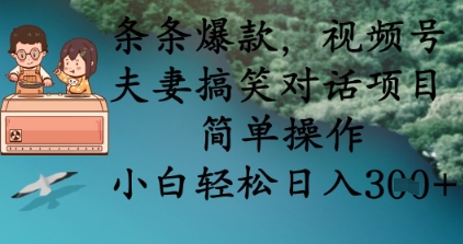 条条爆款，视频号夫妻搞笑对话项目，简单操作，小白轻松日入3张+-搞钱利器