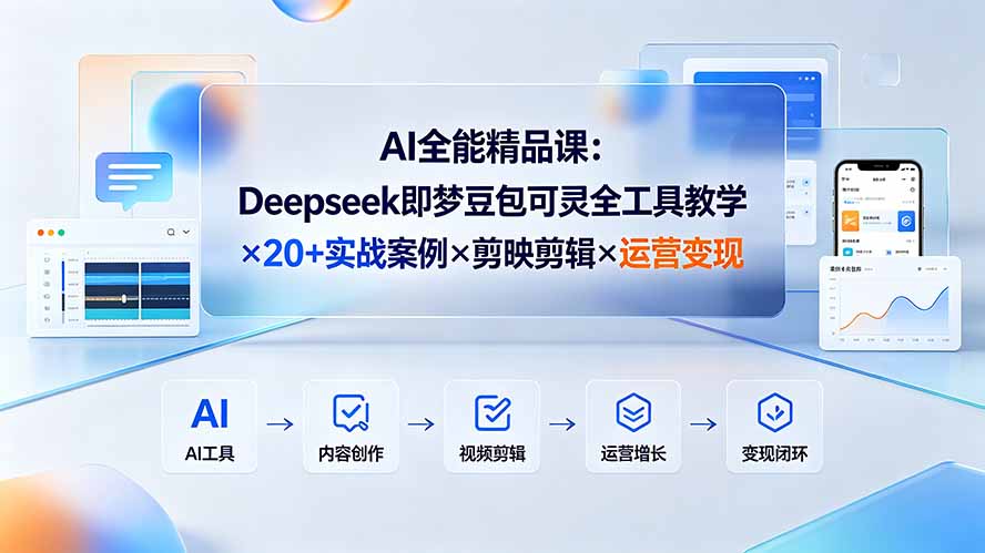 AI全能精品课：Deepseek即梦豆包可灵全工具教学×20+实战案例×剪映剪辑×运营变现-搞钱利器