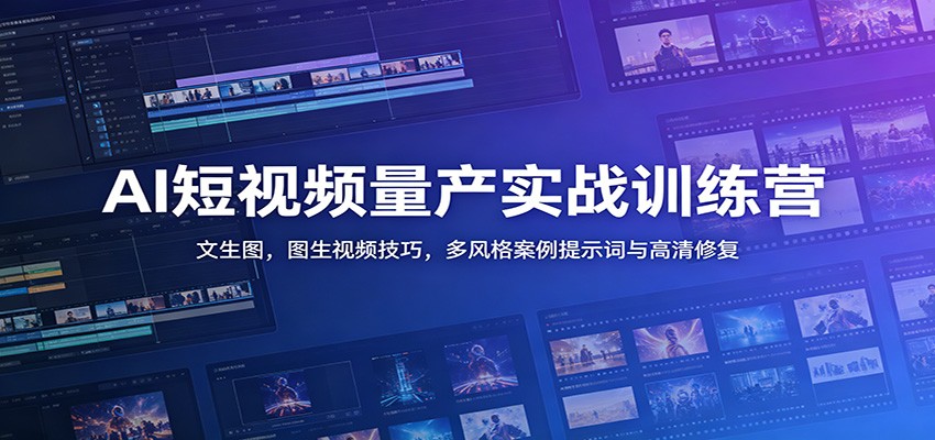 AI短视频量产实战训练营：文生图，图生视频技巧，多风格案例提示词与高清修复-搞钱利器