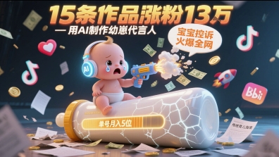 用AI制作幼崽代言人，宝宝的控诉火爆全网，15条作品涨粉13W，单号月入5位数实操教程-搞钱利器