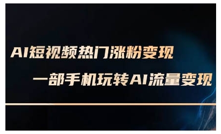 AI短视频热门涨粉变现课，AI数字人制作短视频超级变现实操课，一部手机玩转短视频变现-搞钱利器