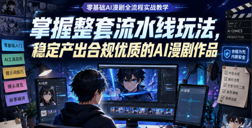 零基础AI漫剧全流程实战教学，掌握整套流水线玩法，稳定产出合规优质的AI漫剧作品-搞钱利器