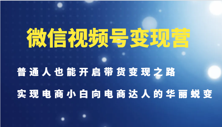 微信视频号变现营-普通人也能开启带货变现之路，实现电商小白向电商达人的华丽蜕变-搞钱利器