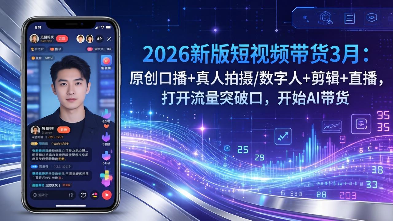 2026新版短视频带货3月：原创口播+真人拍摄/数字人+剪辑+直播，打开流量突破口，开始AI带货-搞钱利器