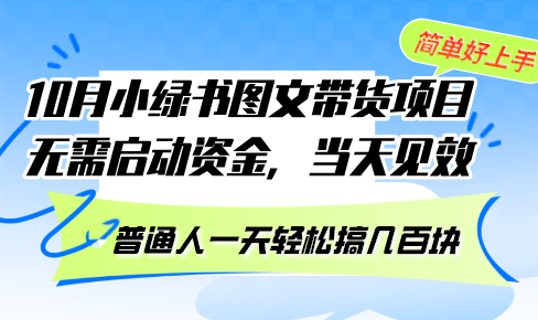 10月份小绿书图文带货项目 无需启动资金 当天见效 普通人一天轻松搞几百块-搞钱利器