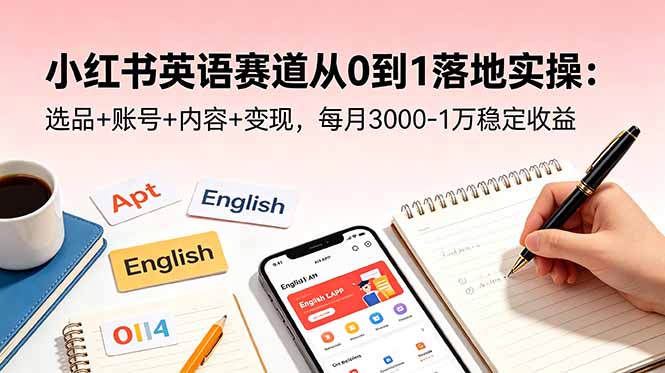小红书英语赛道从0到1落地实操：选品+账号+内容+变现，每月3000-1万稳定收益-搞钱利器