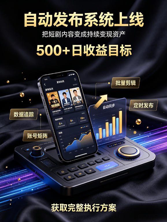 还在找靠谱线上副业？快手短剧项目，全程自动发布内容，不用熬夜做视频，轻松日入500+【揭秘】-搞钱利器