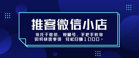 推客微信小店依托于微信、视频号，手把手教你如何快速变现 轻松日入1k+【揭秘】-搞钱利器