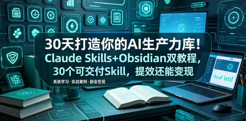 30天打造你的AI生产力库！Claude Skills+Obsidian 双教程，30 个可交付 Skill，提效还能变现-搞钱利器