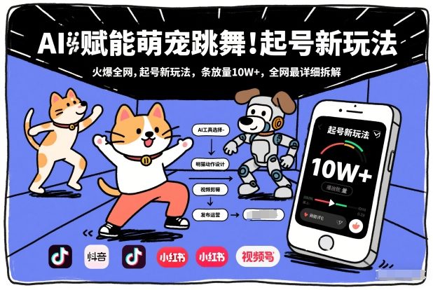 AI赋能萌宠跳舞，火爆全网，起号新玩法，条条播放量10W+，全网最详细拆解-搞钱利器