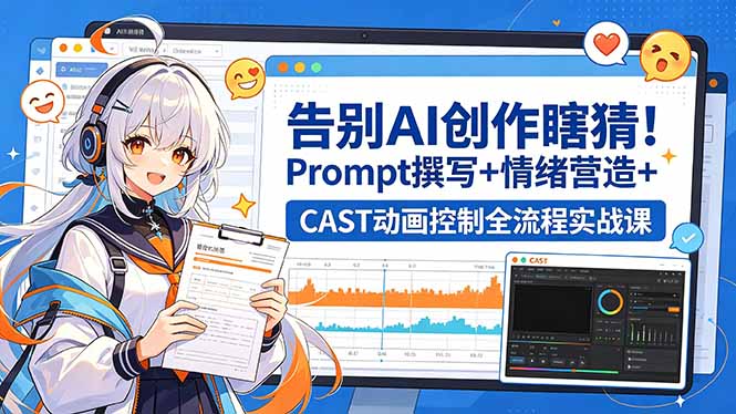 告别AI创作瞎猜！Prompt撰写+情绪营造+CAST动画控制全流程实战课-搞钱利器