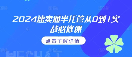 2024速卖通半托管从0到1实战必修课，掌握通投广告打法、熟悉速卖通半托管的政策细节-搞钱利器