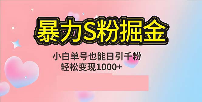 单人单机日引千粉，变现1000+，S粉流量掘金计划攻略-搞钱利器