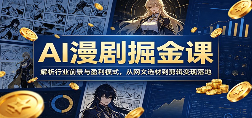 AI漫剧掘金课:解析行业前景与盈利模式,从网文选材到剪辑变现落地-搞钱利器