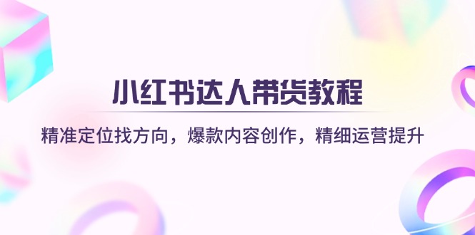 小红书达人带货教程：精准定位找方向，爆款内容创作，精细运营提升-搞钱利器